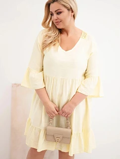 Dámské šaty Plus Size z viskózy s ažurovým zdobením žlutá