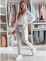 Dámské látkové chinos kalhoty s páskem ROSSALI světle šedé FashionStreet UY2534