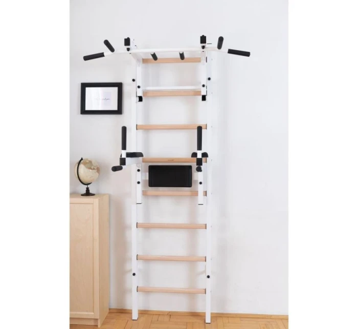 DŘEVĚNÝ KOVOVÝ GYMNASTICKÝ ŽEBŘÍK S HRAZDOU A PŘÍSLUŠENSTVÍM BENCHK 232W