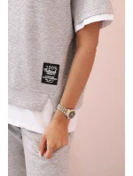 Dámská máslová souprava s krátkým rukávem a kalhotami šedý