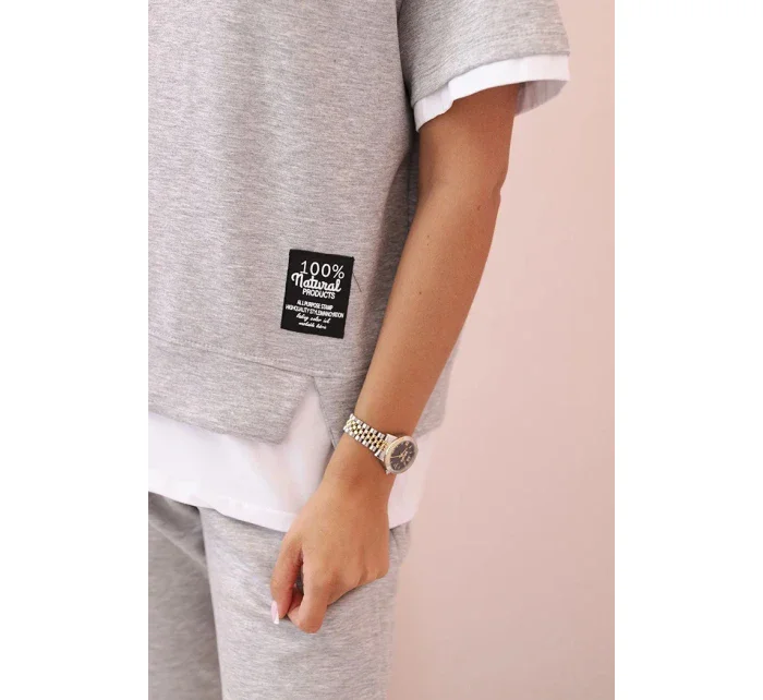 Dámská máslová souprava s krátkým rukávem a kalhotami šedý