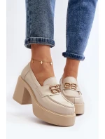 Zazoo 20170 Dámská kožená obuv na podpatku světle béžové
