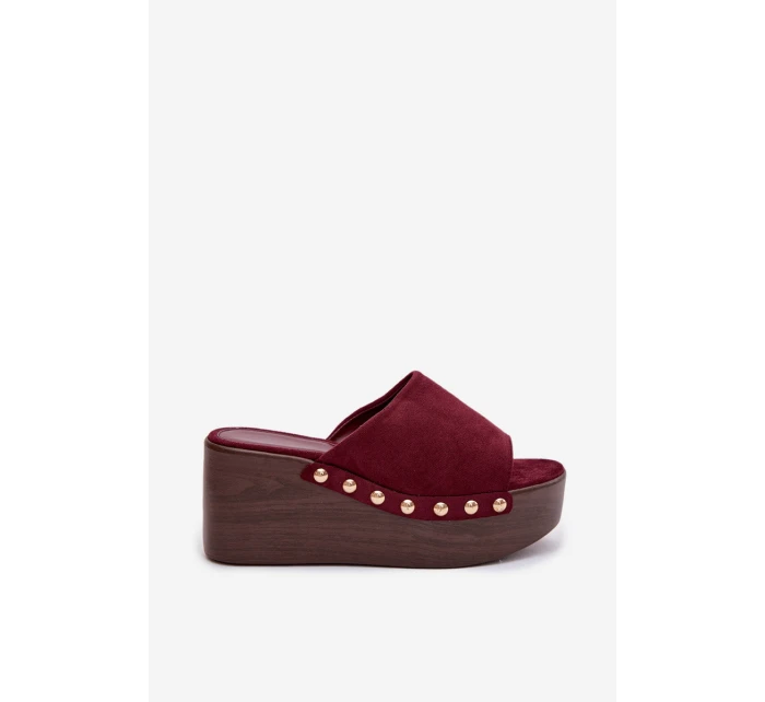 Dámské pantofle na platformě s Zlatými sponami Eko semiš Bordové Helivina
