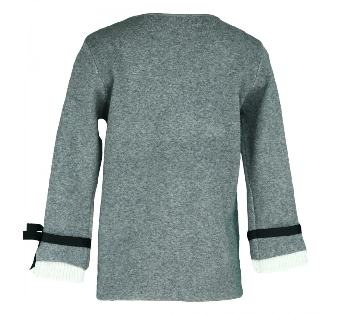 Dámský svetr na rukávech bílým volánkem a černou SW  Gemini model 7548622 - FPrice