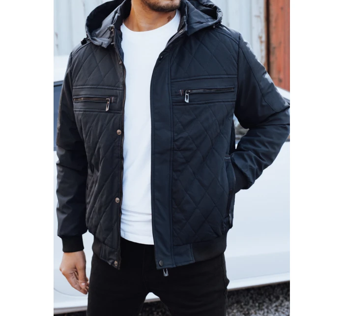 Pánská přechodná prošívaná bunda s kapucí FashionStreet navy blue TX5038