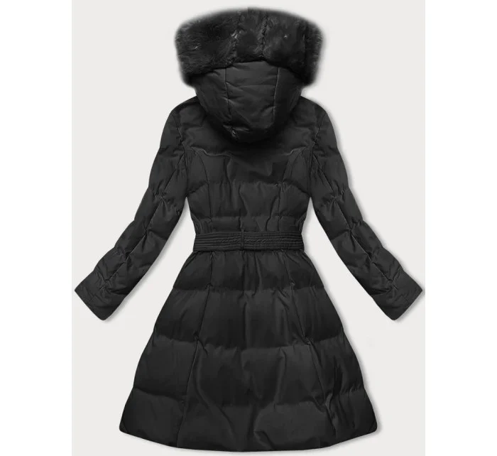 Černá dámská zimní bunda s ozdobnou kožešinou model 21246197 - J.STYLE