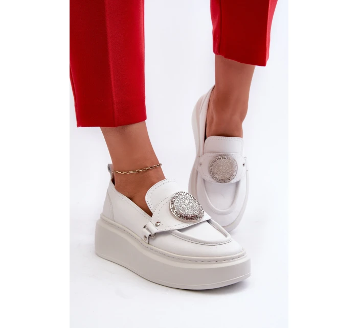 Kožené Mokasíny S Ozdobou Bílé Zazoo 3486