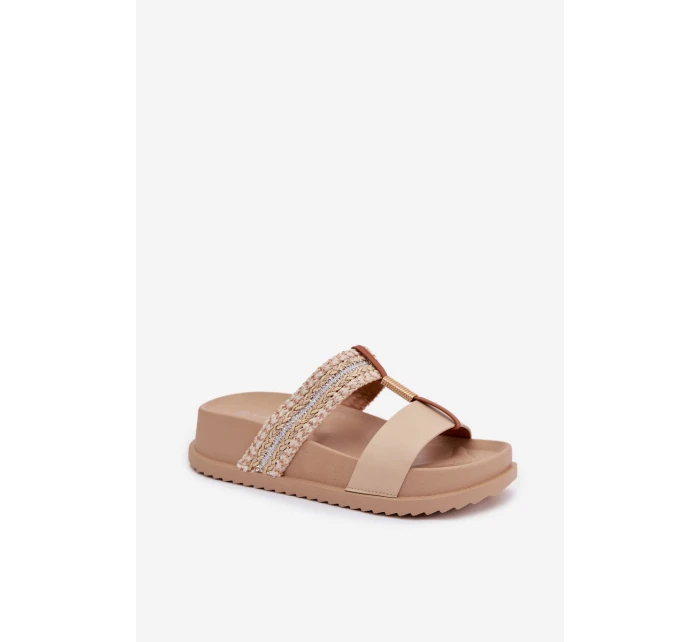 Dámské platformové pantofle se pásky a zlatým detailem Béžové Tahlia