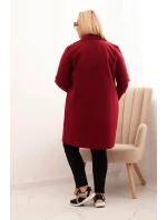 Dámský elegantní plášť Plus Size s límcem a velkými kapsami bordový