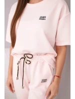 Dámská viskózová souprava s krátkým rukávem a kalhotami s lemem růžová model 21998402 - K-Fashion Dámská viskózová souprava s krátkým rukávem a kalhotami s lemem růžová model 21998402 - K-Fashion