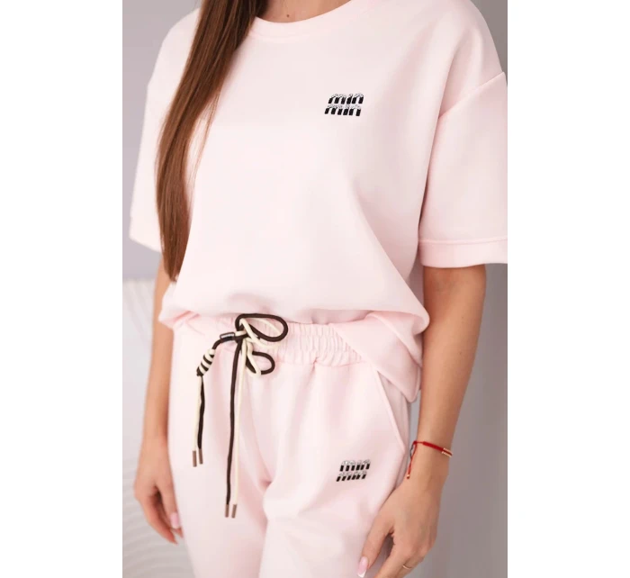 Dámská viskózová souprava s krátkým rukávem a kalhotami s lemem růžová model 21998402 - K-Fashion Dámská viskózová souprava s krátkým rukávem a kalhotami s lemem růžová model 21998402 - K-Fashion