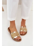 Kožené pantofle s ozdobným detailem a pletením Zazoo 40426 zlaté Kožené pantofle s ozdobným detailem a pletením Zazoo 40426 zlaté