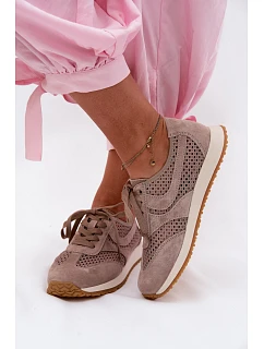 Dámské síťované tenisky z semiše tmavě béžové model 22123268 - EVENTO