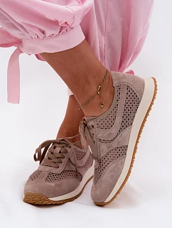 Dámské síťované tenisky z semiše tmavě béžové Gelina