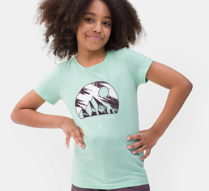 Dívčí tričko s potiskem 4FJSS23TTSHF389-47S mátové - 4F