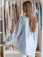 Dámské oversize tričko s prodlouženým zadním dílem SAMONE v modrobílých pruzích FashionStreet DY0461