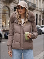 Dámská prošívaná bunda s kožešinovou kapucí, béžová, FashionStreet TY5893