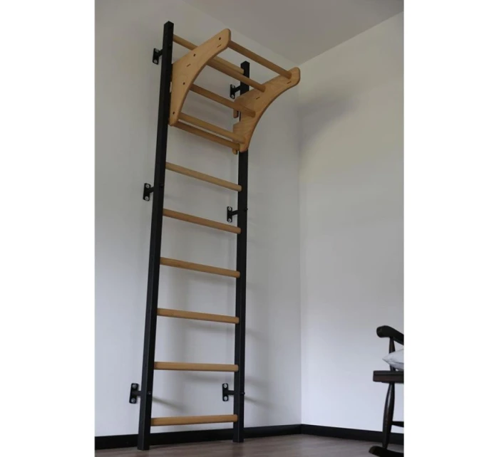 DŘEVĚNÝ KOVOVÝ GYMNASTICKÝ ŽEBŘÍK S DŘEVĚNOU LAVIČKOU 711W