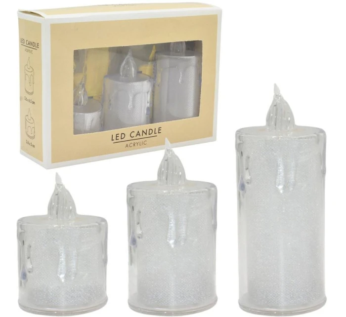 SADA 3 DEKORATIVNÍCH LED SVÍČEK TEPLÁ BÍLÁ