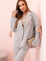 Dámský komplet s viskózou – sako s klopami a kalhoty s lampasem šedý