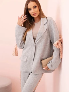 Dámský komplet s viskózou – sako s klopami a kalhoty s lampasem šedý