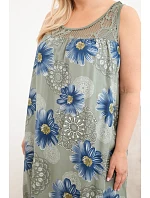 Dámské viskózové šaty Plus Size s květinovým vzorem a krajkovým výstřihem khaki Dámské viskózové šaty Plus Size s květinovým vzorem a krajkovým výstřihem khaki