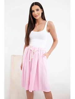 Dámské viskózové letní kraťasy s boho páskem bonbónově růžová