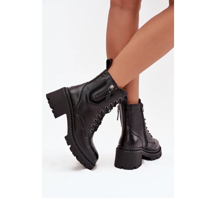 Kožené dámské kotníčkové boty na klínku vyhřívané model 21707988 Černé - VINCEZA