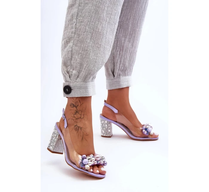 Průhledné stylové sandály na klínku fialové SBarski Průhledné stylové sandály na klínku fialové SBarski