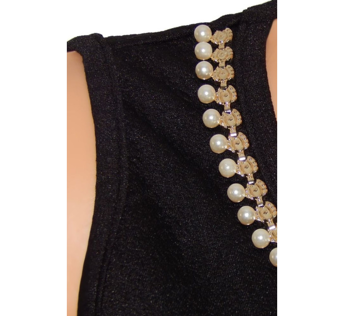 Společenské značkové šaty LUXESTAR zdobené perlami krátké černé - Černá - LUXESTAR