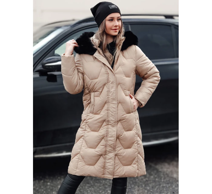 Dámská zimní prošívaná dlouhá bunda béžová Dstreet model 21982622 - FashionStreet Dámská zimní prošívaná dlouhá bunda béžová Dstreet model 21982622 - FashionStreet