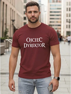 Tshirt męski klasyczny z napisem bawełniany bordowy model 22217852 - FashionStreet