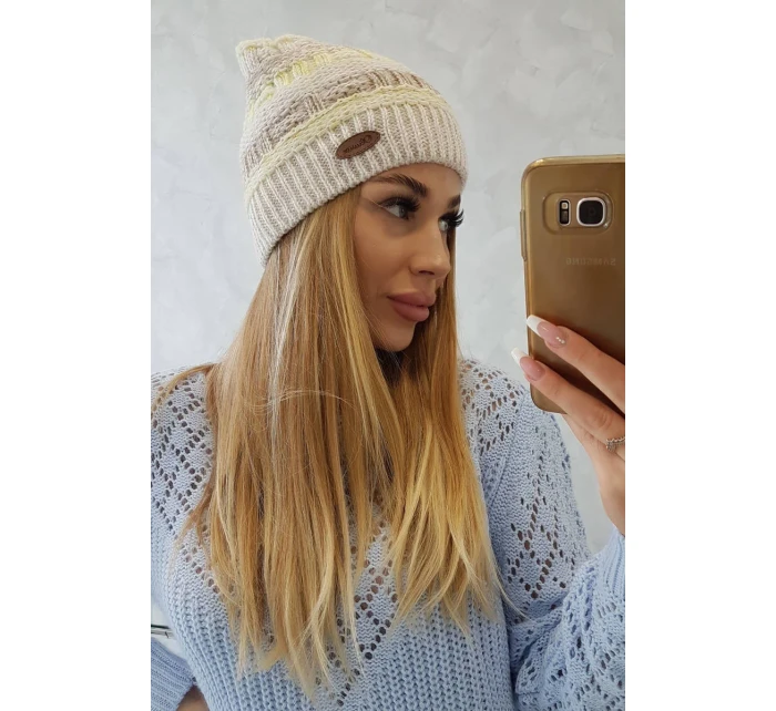 Fleecová čepice Patrycja K254 žlutá+béžová