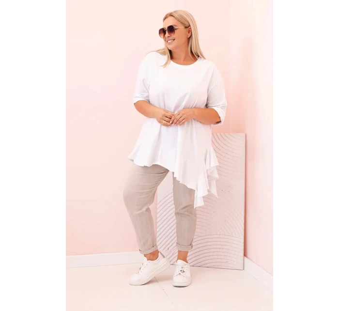 Dámská blůza Plus Size s model 21259116 kapsou a ohrnutým rukávem kiwi - K-Fashion