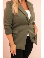 Dámská viskózová blazer Plus Size s dlouhým rukávem a límcem khaki