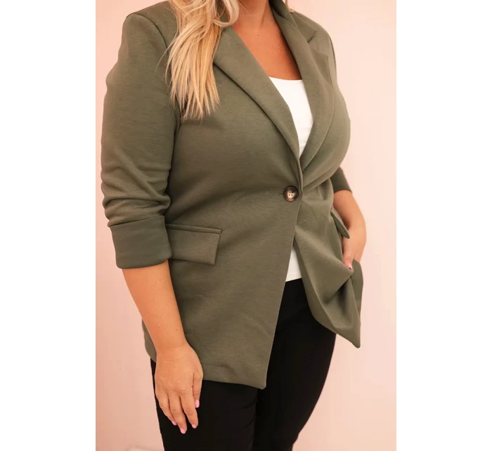 Dámská viskózová blazer Plus Size s dlouhým rukávem a límcem khaki