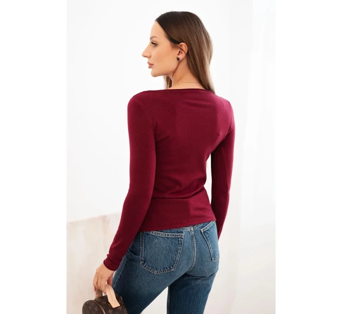 Dámský viskózový svetr s kulatým výstřihem a přiléhavým střihem bordový