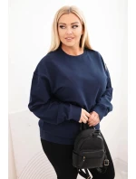 Dámská mikina Plus Size bavlněná basic s kulatým výstřihem modrá