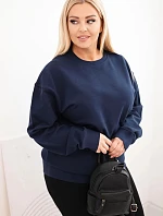 Dámská mikina Plus Size bavlněná basic s kulatým výstřihem modrá