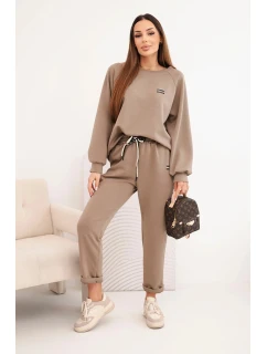 Dámský komplet z viskózy s mikinou a kalhotami fango masełkowy