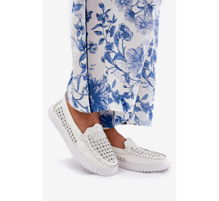 Kožené Dámské Mokasíny S Vzorováním Vinceza 88028 Bílé