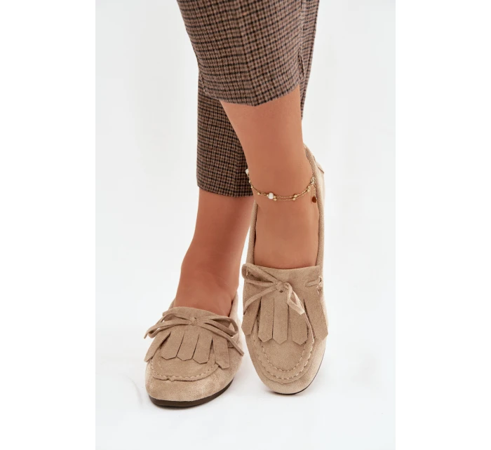 Dámské mokasíny s šněrováním a třásněmi Béžové model 21919454 - Boto Dámské mokasíny s šněrováním a třásněmi Béžové model 21919454 - Boto