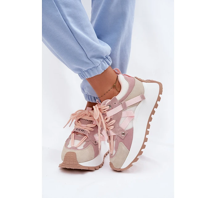 Tenisky na platformě z přírodního semiše model 22095134 růžové - Goe
