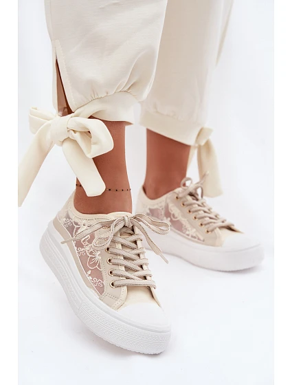 Dámské tenisky s krajkou na platformě Lee Cooper LCW-26-44-4481 Béžové