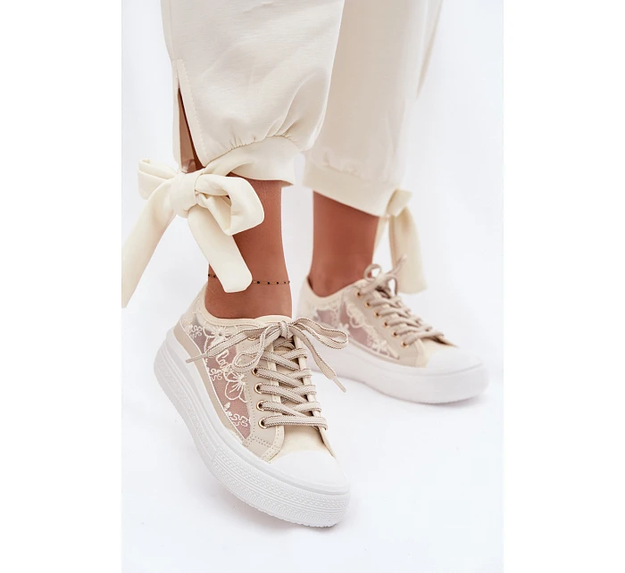 Dámské tenisky s krajkou na platformě Lee Cooper LCW-26-44-4481 Béžové