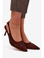 Dámské otevřené sandály na podpatku z imitace semiše Čokoládové Velvia