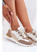 Dámské kožené polobotky sneakers Artiker – béžovo/zlaté
