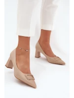 Dámské lodičky na širokém podpatku s ozdobnou sponou Seriva – nude