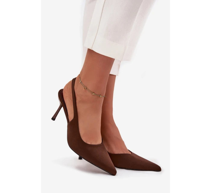 Dámské lodičky s otevřenou patou Lenira – čokoládové Dámské lodičky s otevřenou patou Lenira – čokoládové