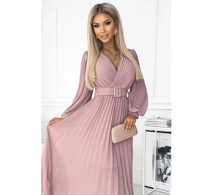 Plisované šaty 414-2 KLARA starorůžové - Numoco